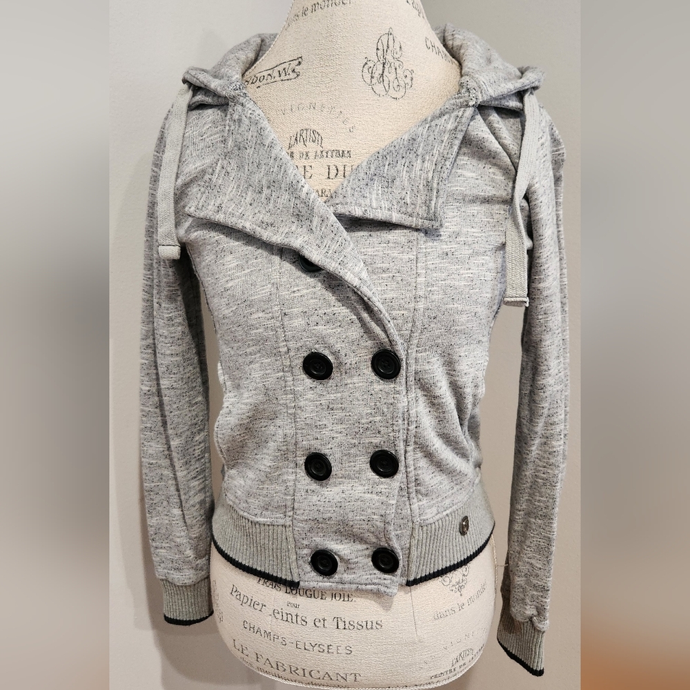 🇮🇹ITALIAN BRAND Yes-Zee Gray/Black Hooded Jacket With Buttons In Size M